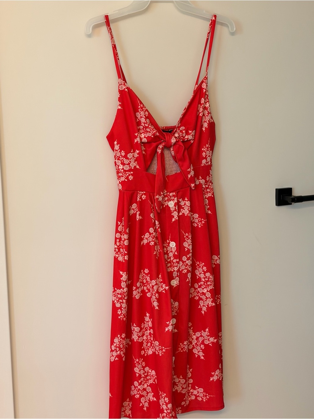Red Floral Tie-Back Midi Dress